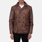 
Mr. Bailey Коричневый Leather Naval Peacoat для Мужчин in Brown Cowhide Leather - Вид спереди и приталенный силуэт | Купить в официальном онлайн-магазине