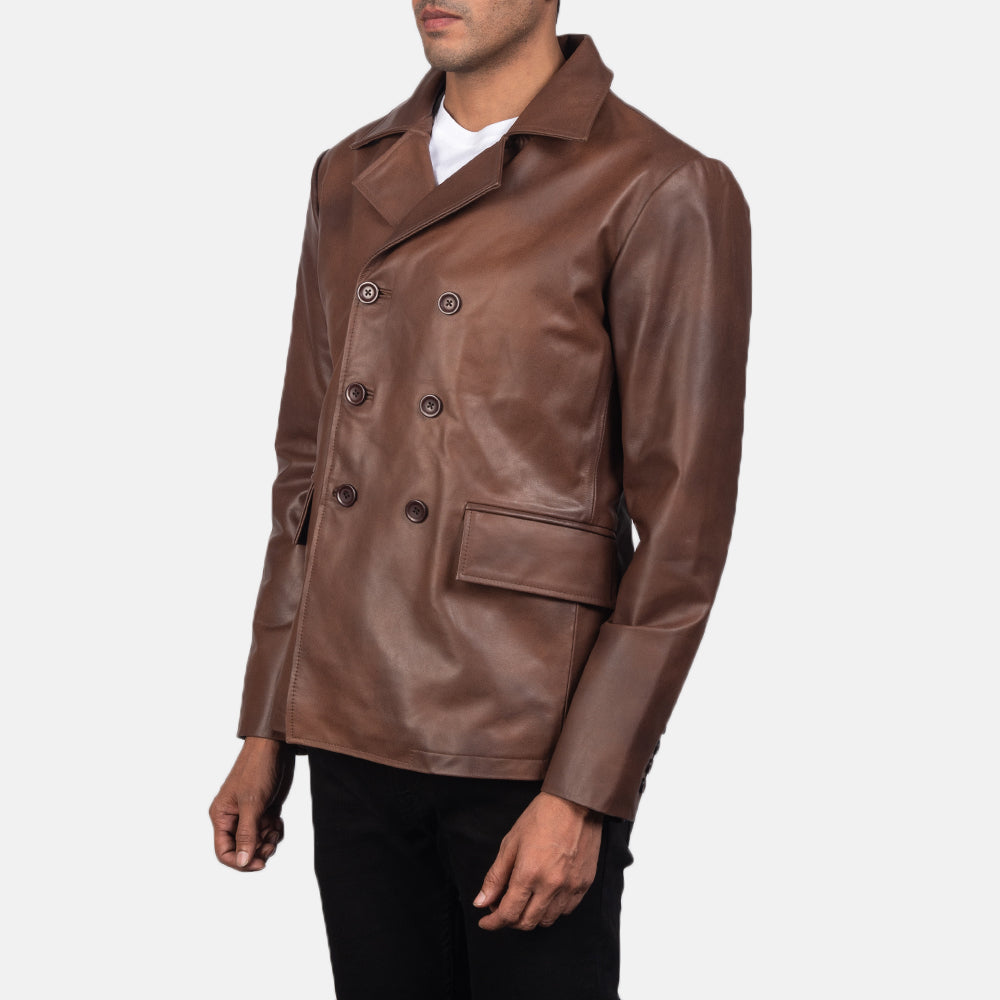 
Brown Cowhide leather Blazer - Вид сзади, подчеркивающий посадку по плечам и ровный край