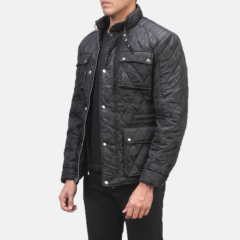 Nelson Quilted Черная Windbreaker Кожаная куртка мужская