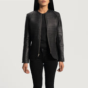 Open Hem &amp; Hem Craftsmanship Construction Detail on Nexi Quilted Maroon Leather Jacket