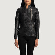
Orient Grain Стеганый Черный Кожаная куртка-косуха для Женщин in Black Sheepskin Leather - Вид спереди и приталенный силуэт | Купить в официальном онлайн-магазине