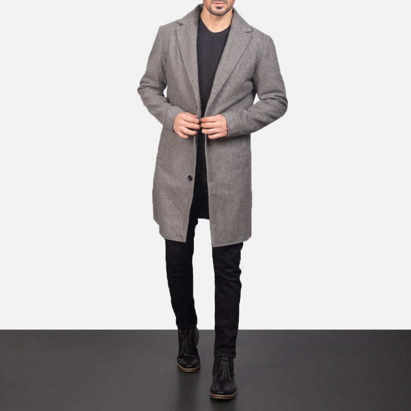 Petrillo Grey Wool Single Breasted Кожаное пальто для Мужчин