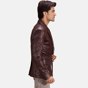 
Maroon Sheepskin leather Blazer - Вид сзади, подчеркивающий посадку по плечам и ровный край