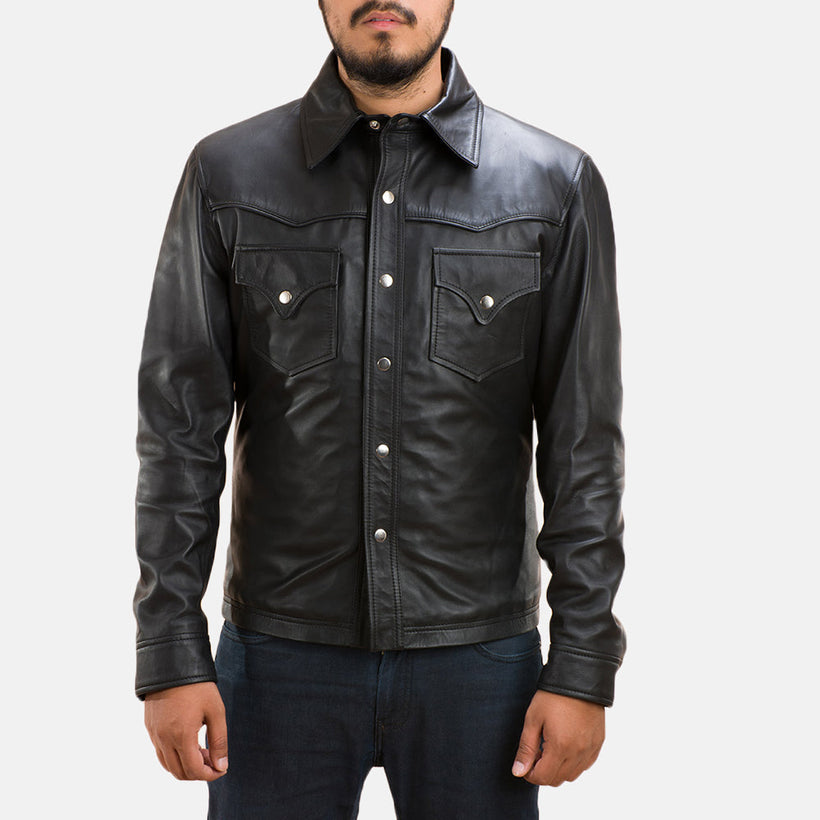 Ranchson Черная Leather Shirt мужская