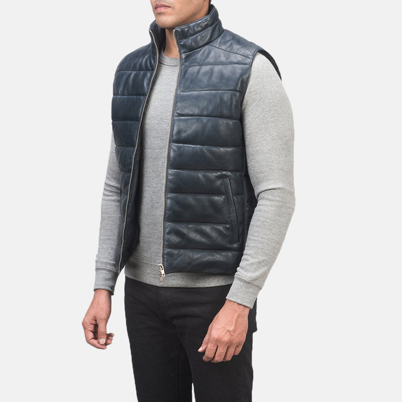 Reeves Синяя Leather Puffer Vest мужская