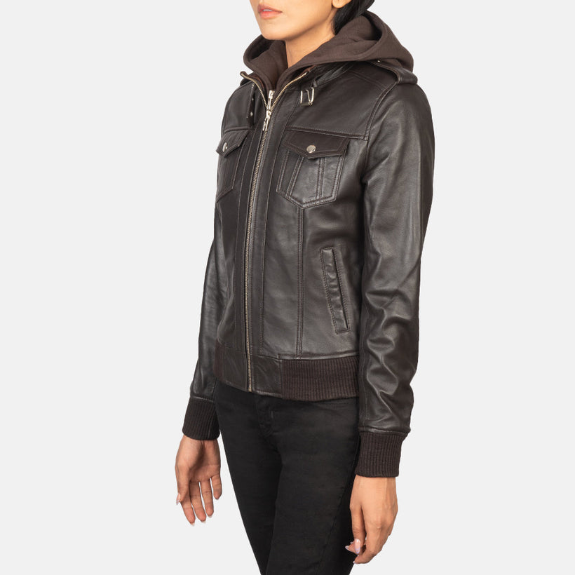 Roslyn Hooded Кожаный бомбер женская