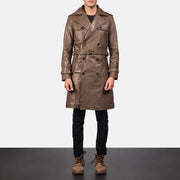 
Royson Коричневый Leather Duster Кожаное пальто для Мужчин in Mocha Brown Calfskin Leather - Вид спереди и приталенный силуэт | Купить в официальном онлайн-магазине