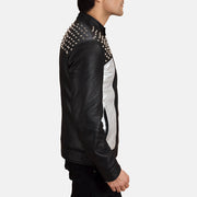 Black Sheepskin Leather Biker Jacket - Back View Showing Tailored Shoulder Fit &amp; Clean Hemline