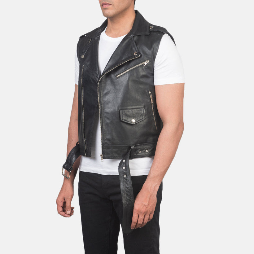 Sullivan Черная Leather Biker Vest мужская