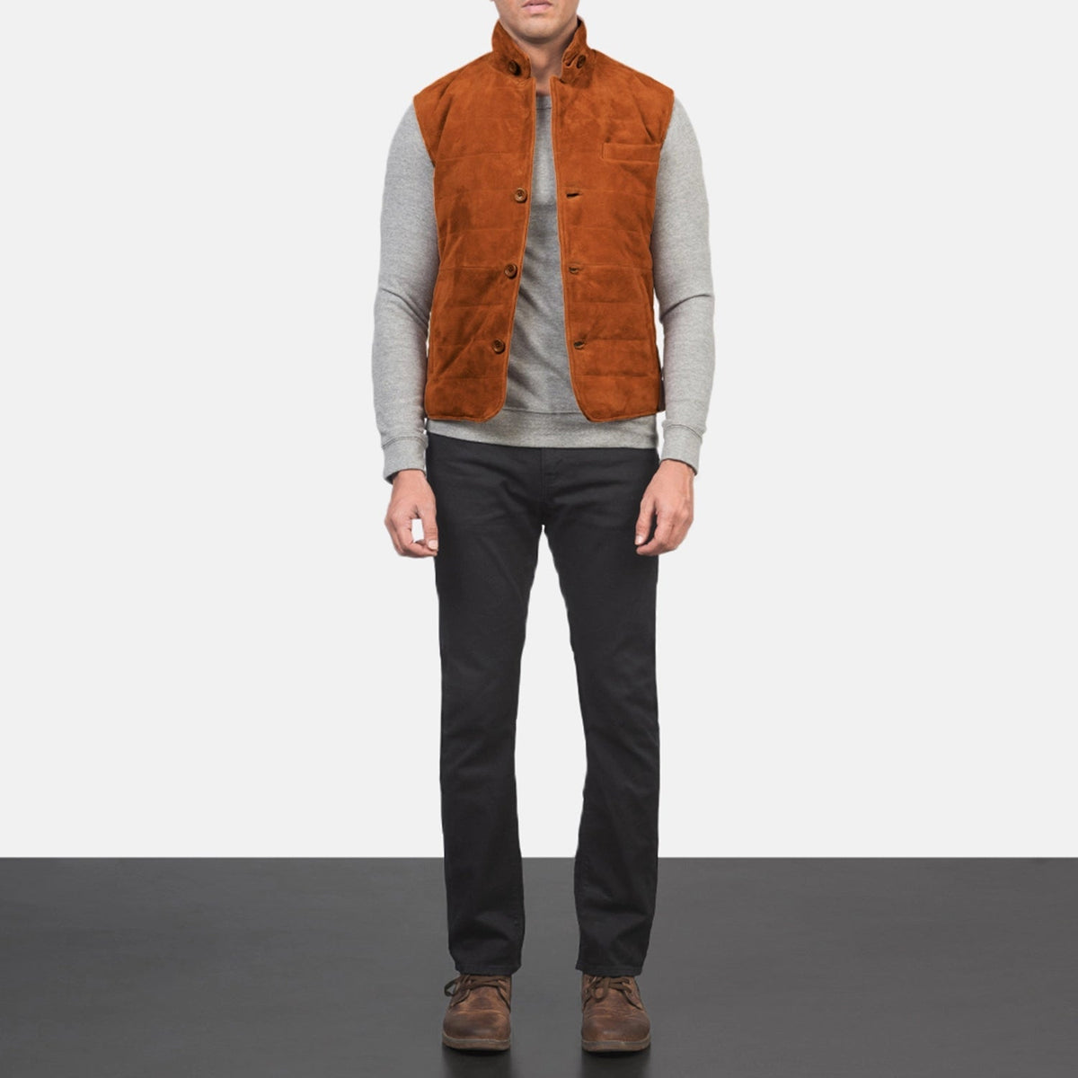 
Tony Коричневый Suede Vest для Мужчин - Вид сбоку, демонстрирующий эргономичный крой рукава
