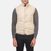 
Крупный план деталей of Notch with removable throat latch & Button Hardware on Tony Off-White Suede Vest для Мужчин для Мужчин