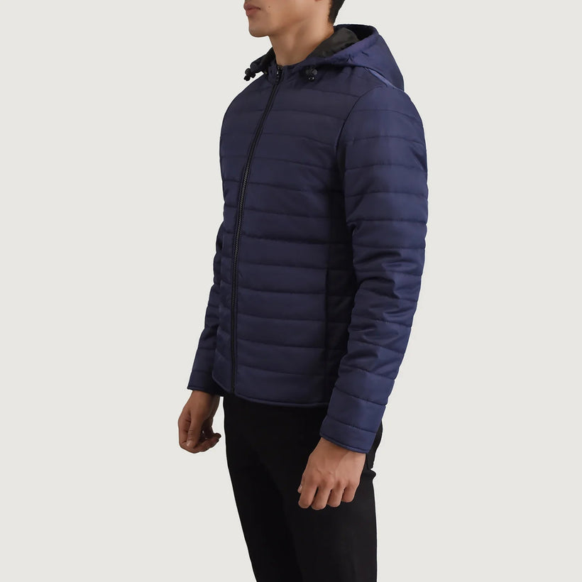 Tyler Синий Hooded Puffer Кожаная куртка для Мужчин
