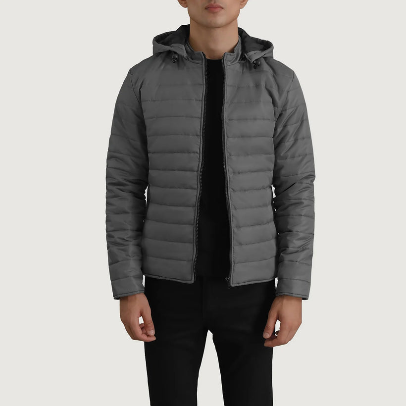 Tyler Grey Hooded Puffer Кожаная куртка для Мужчин