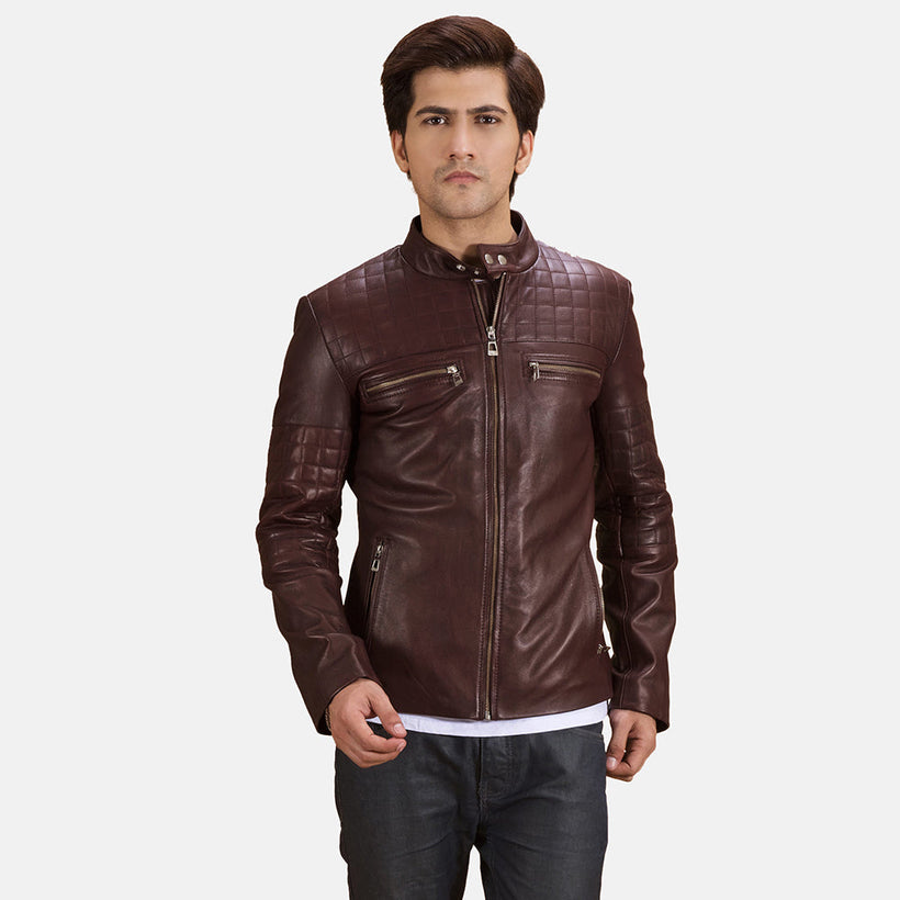 Urbane Quilted Бордовая Кожаная косуха мужская