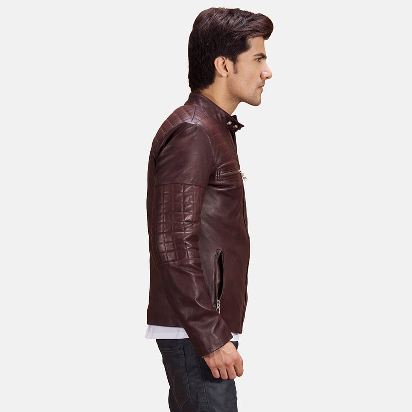 Urbane Quilted Бордовая Кожаная косуха мужская