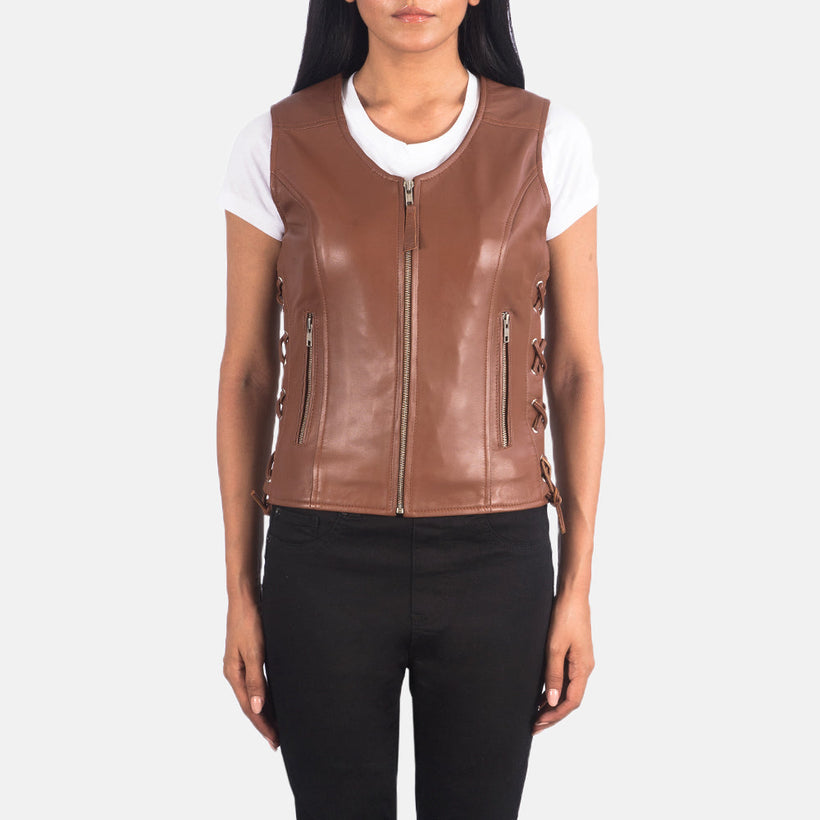 Vanda Коричневая Leather Biker Vest женская