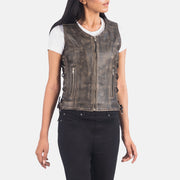 
Distressed Brown Goatskin Leather Biker Jacket - Вид сзади, подчеркивающий посадку по плечам и ровный край