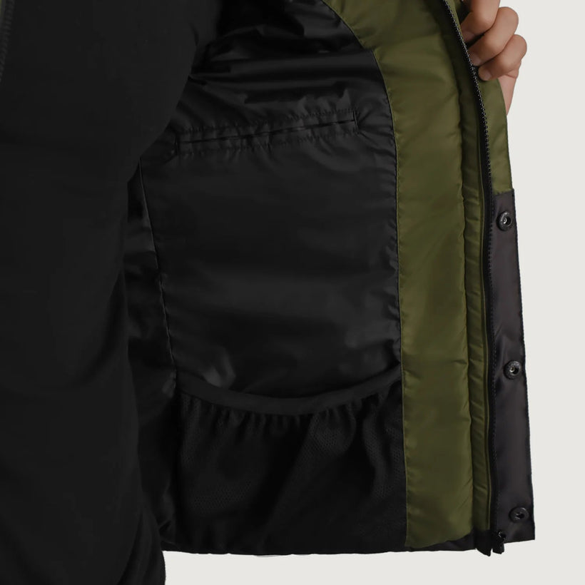 Wayne Черный & Оливковый Hooded Puffer Кожаная куртка для Мужчин